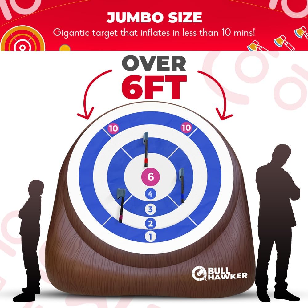 Swooc Games - Bull Hawker | Dardos de hacha gigante con más de 15 juegos | Juego de lanzamiento de hachas para patio trasero con bomba de aire | Juegos grandes al aire libre para adultos y familia |
