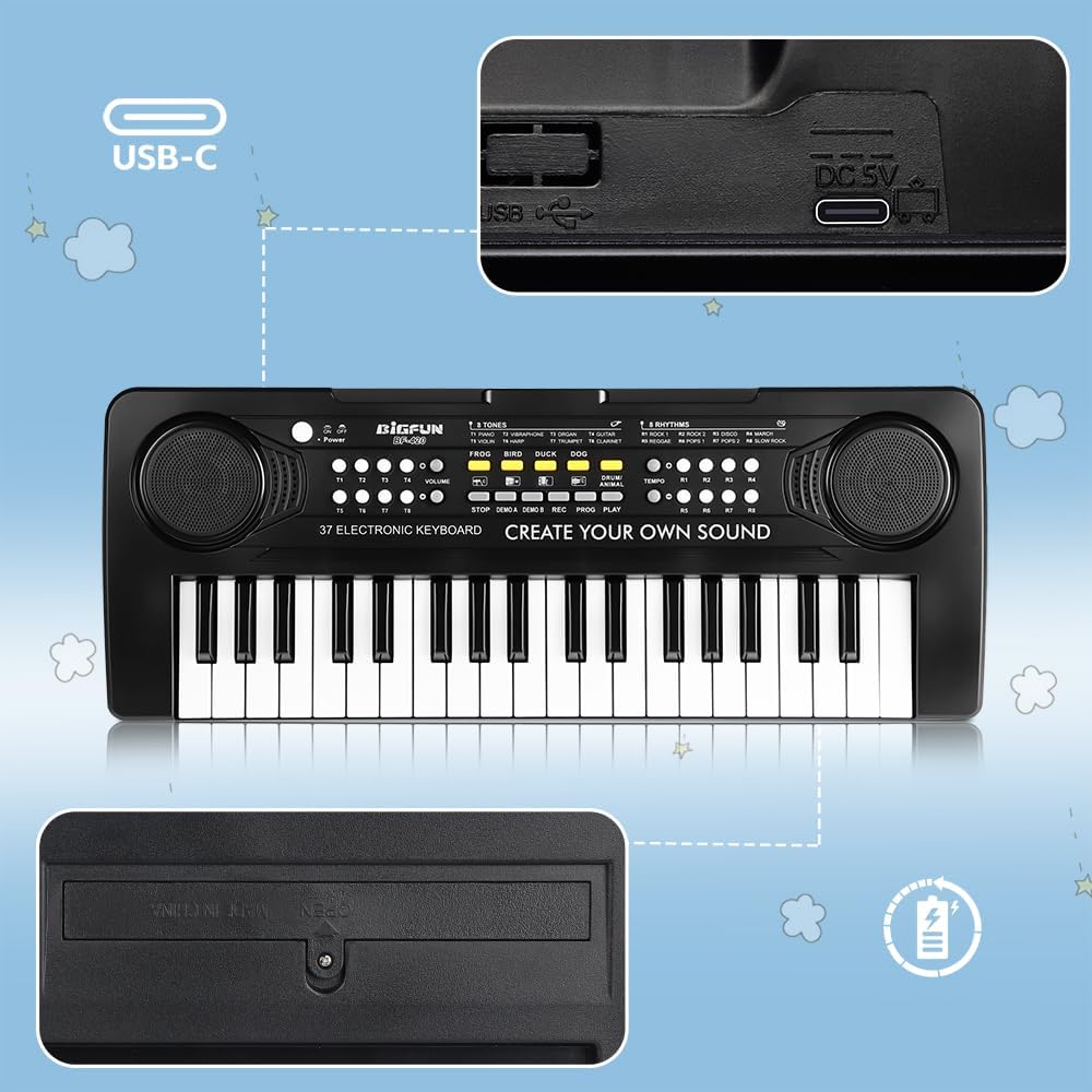 Piano de teclado para niños, BIGFUN de 37 teclas para niños pequeños