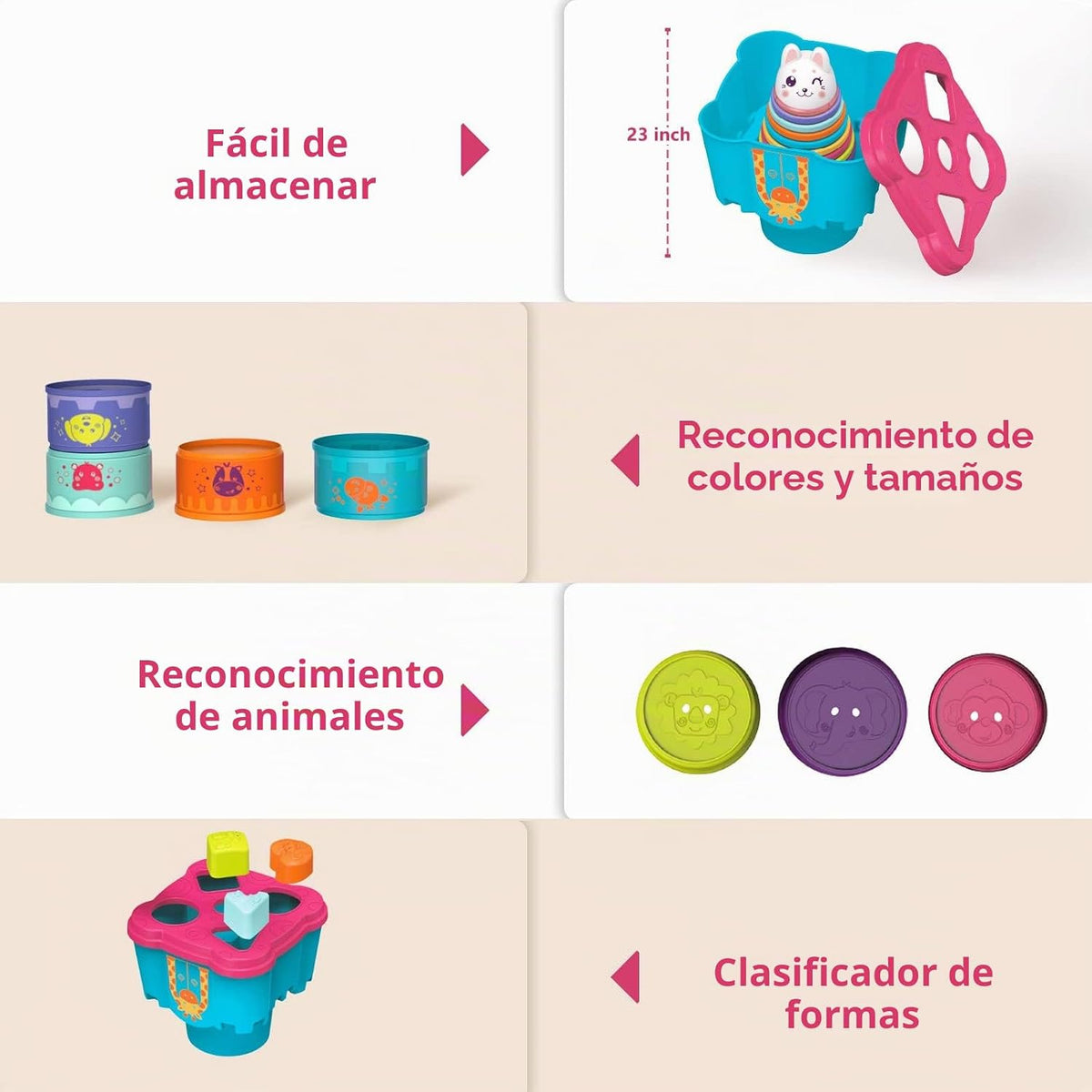 LTKFFFdp - Juguetes apilables para bebés de 1 a 3 años, clasificador de formas de tazas de anidación para bebés de 6 a 12 a 18 meses, juguete de aprendizaje apilable con bloques