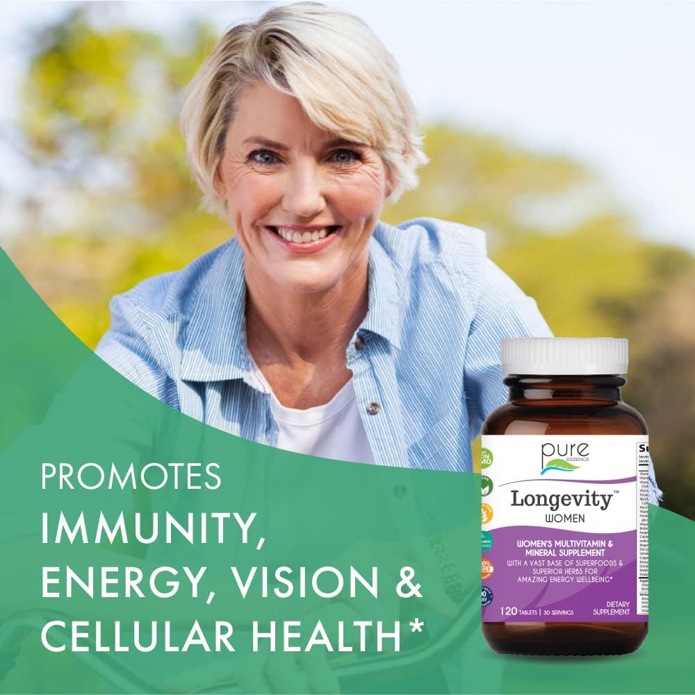 Pure Essence Longevity - Multivitamínico para mujeres mayores de 40...