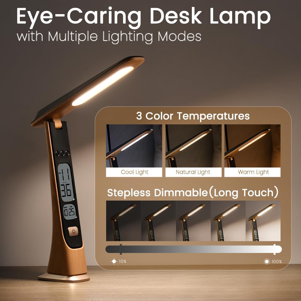 Lámpara WILIT Lámparas Recargables Lámpara de Mesa Inalámbrica, Lámpara de Escritorio Portátil Plegable - Luces LED que Funcionan con Batería con Brillo Regulable Continuamente y Pantalla de Tiempo para