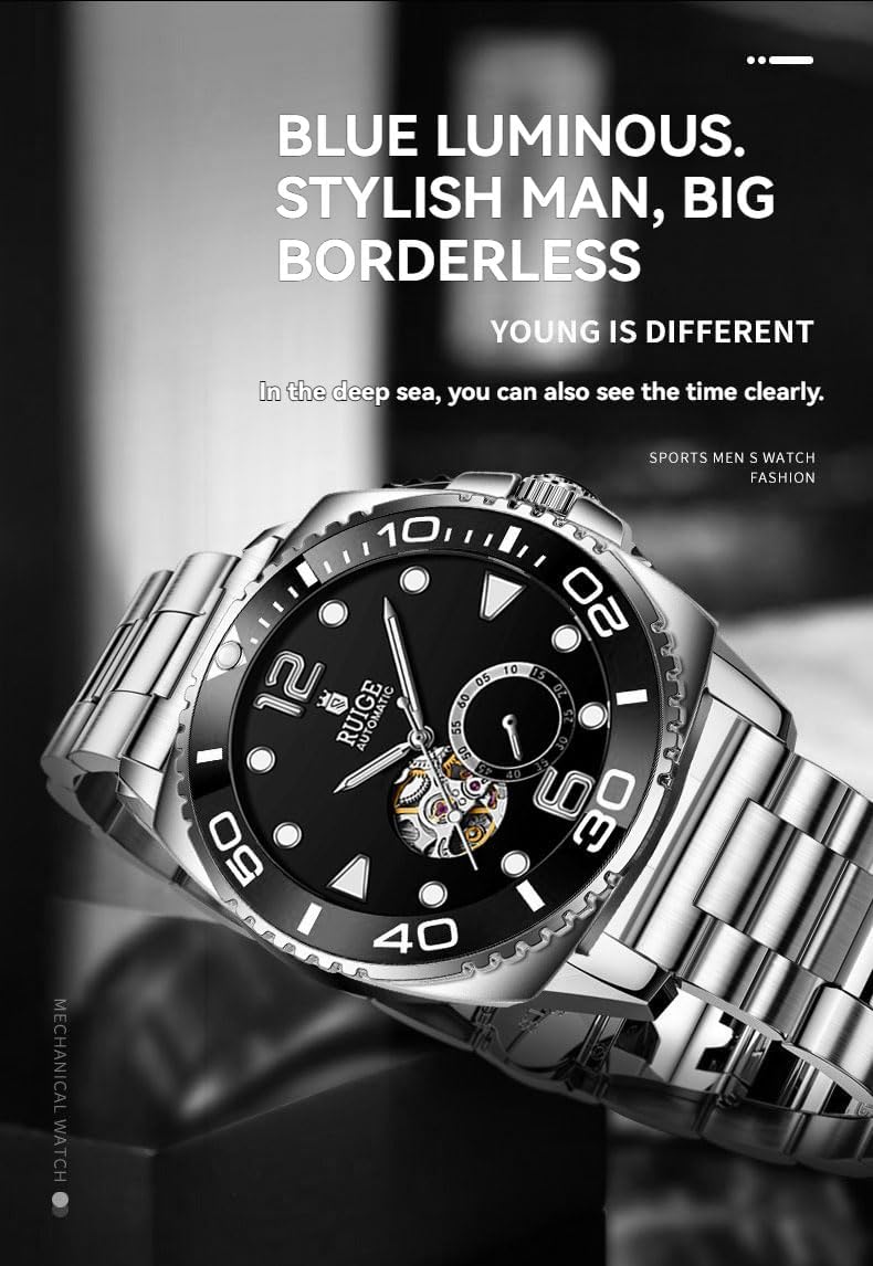 Hollowed Out Design Reloj mecánico totalmente automático para hombre, cuerda automática, a la moda, impermeable, luz nocturna, reloj de temperamento de moda A8