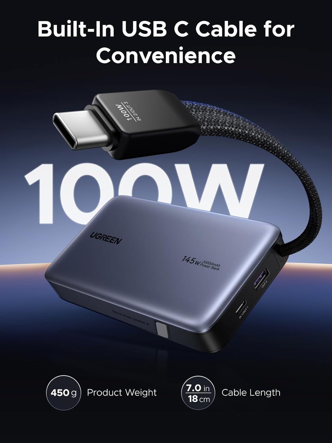 UGREEN Nexode Power Bank, 20000mAh 145W Cargador portátil para port...