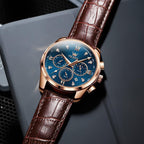 OLEVS Reloj de Hombre de Cuero con Cronógrafo Diamante Lujo Moda Vestimenta Analógico Cuarzo Pulsera Iluminada Resistente al Agua Fase Lunar Fecha