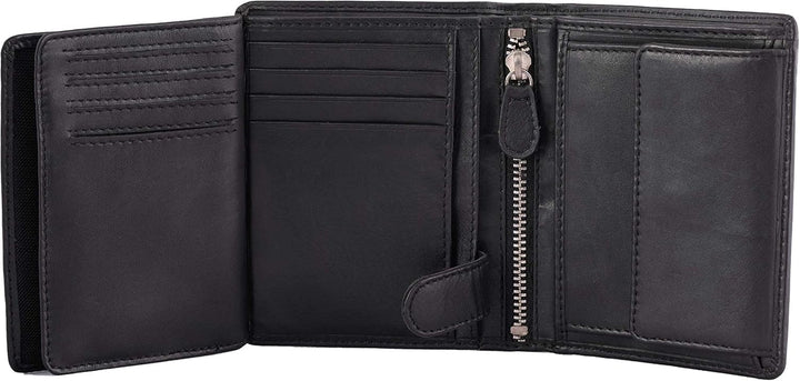 DiLoro Cartera plegable de cuero genuino de grano completo para hom...