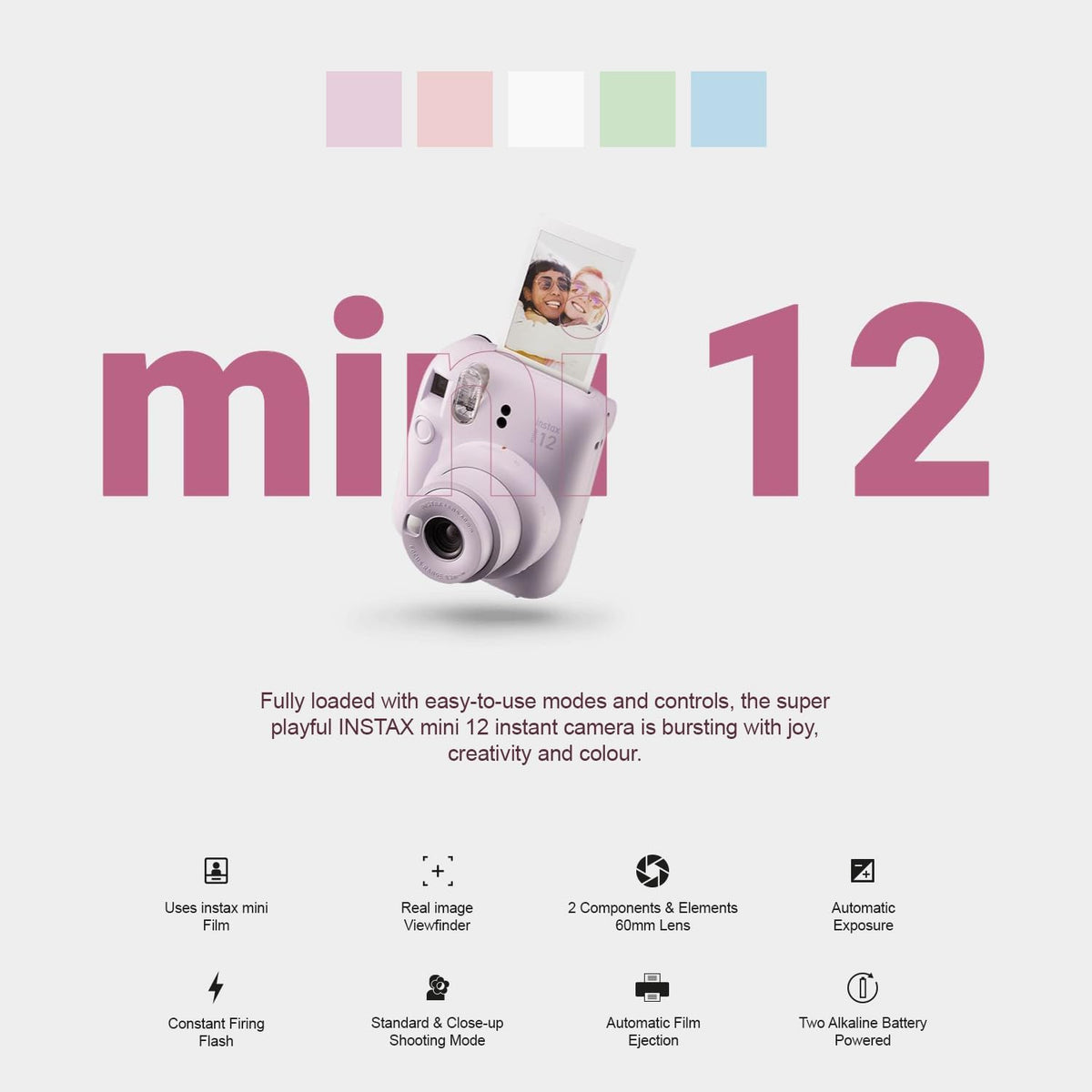 Cámara instantánea Fujifilm Instax Mini 12 color verde menta + estu...