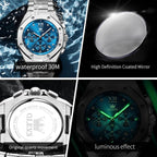 OLEVS Reloj para hombre Big Face Acero inoxidable Impermeable Luminoso Diamante