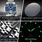 OLEVS Reloj automático para hombre, cuerda automática, mecánica, de lujo, de acero inoxidable, multicalendario, impermeable, luminoso, reloj de pulsera