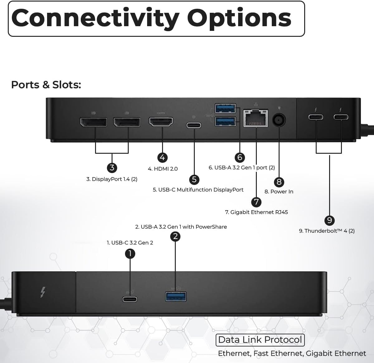 WD22TB4 Thunderbolt 4 Dock Bundle – 40Gbps USB-C/USB A, 1 año de garantía con adaptador de 180 W, Anyhdd HDMI, DP, cable USB-C y tela – Estación de acoplamiento