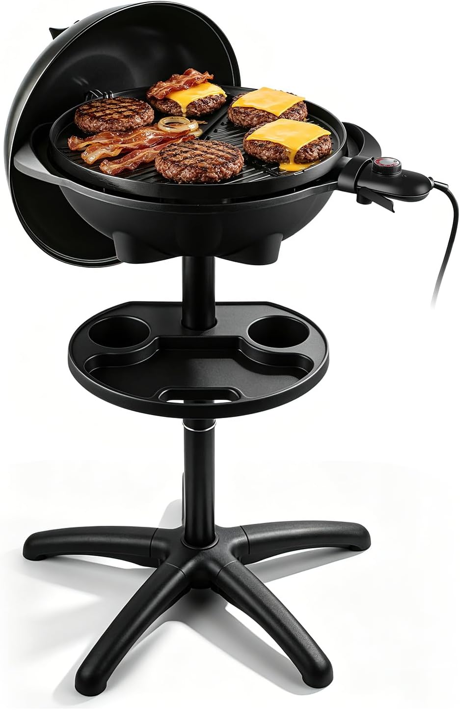 Techwood - Parrilla eléctrica, parrilla portátil 2 en 1 para interiores y exteriores, parrilla de soporte extraíble de 1750 W con placa antiadherente, plancha eléctrica para campamento, patio y patio