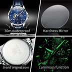 Reloj para Hombre OLEVS Esfera Cielo Estrellado Fase Lunar Lujo Negocios Analógico Cuarzo Clásico Casual Fecha Resistente al Agua Luminoso