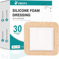 30 vendajes de espuma de silicona de 4 x 4 con borde suave, vendajes de silicona impermeables para el cuidado de heridas, parches para úlceras de cama, vendaje súper absorbente para heridas, almohadillas autoadhesivas para dolor de presión