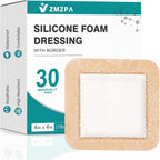 30 vendajes de espuma de silicona de 4 x 4 con borde suave, vendajes de silicona impermeables para el cuidado de heridas, parches para úlceras de cama, vendaje súper absorbente para heridas, almohadillas autoadhesivas para dolor de presión