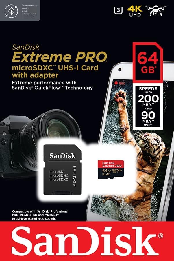 SanDisk - Tarjeta microSDXC Extreme PRO de 64 GB + adaptador SD + R...