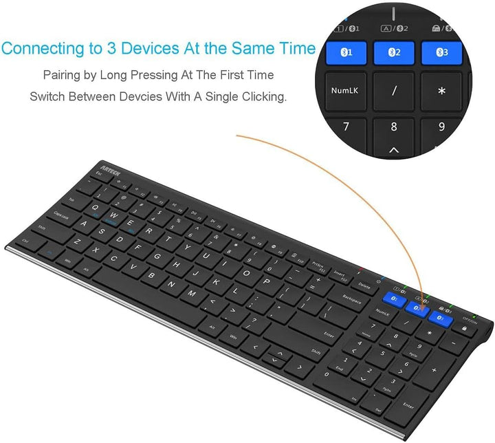 Arteck HB193 - Teclado Bluetooth universal multidispositivo de acer...