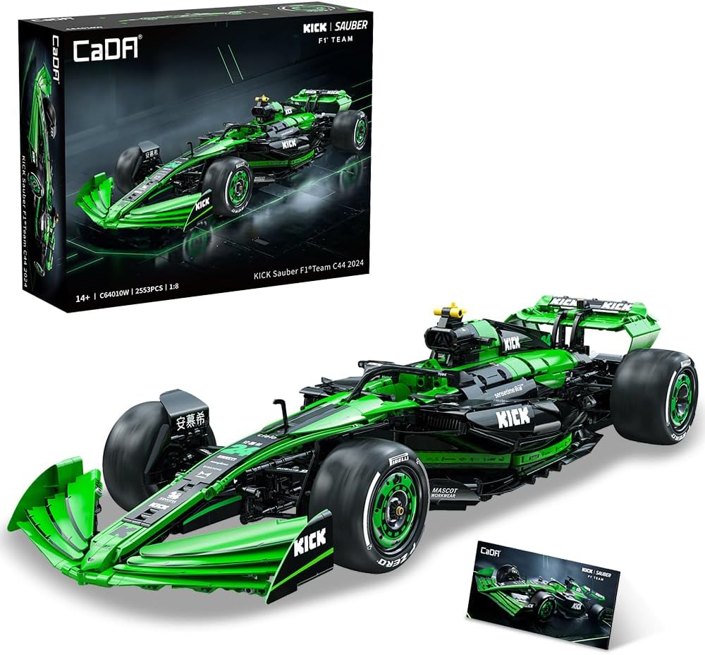 CaDA C64010W Kick Sauber F1 Team C44 Juego de Construcción de Carreras, MOC 1:8 Coche de Bloques de Construcción F1, Modelo de Supercoche del Campeonato de Fórmula 1 para Adultos (2553 piezas)