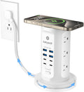 Torre de Regleta de Alimentación, kakyanill Torre Protector contra Sobretensiones 9 Tomas de CA 8 USB (4 USB C), Cable de Extensión Retráctil de 6 Pies, Estación de Carga para Oficina Cuarto de