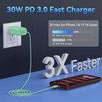 Cargador para teléfono 17 16 15 carga rápida, 30 W USB C Phone 17 16 15 Pro Max bloque de carga y cable tipo C de 10 pies de largo para i.Phone 17/Air/17 Pro/17 Pro Max/16/16 Plus/16 Pro/16 Pro Max/15/15 Pro Max, verde
