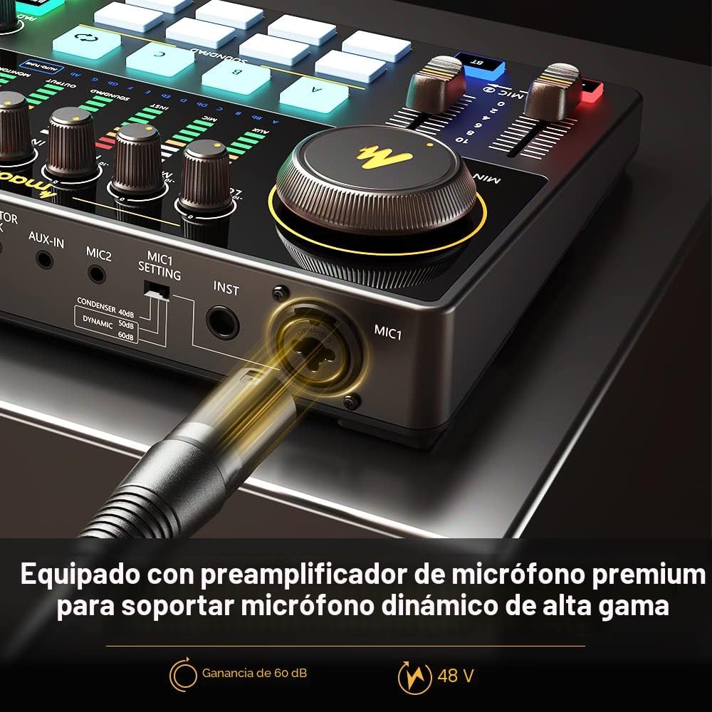 MAONO Mezclador de interfaz de audio AME2, consola de estudio de podcast