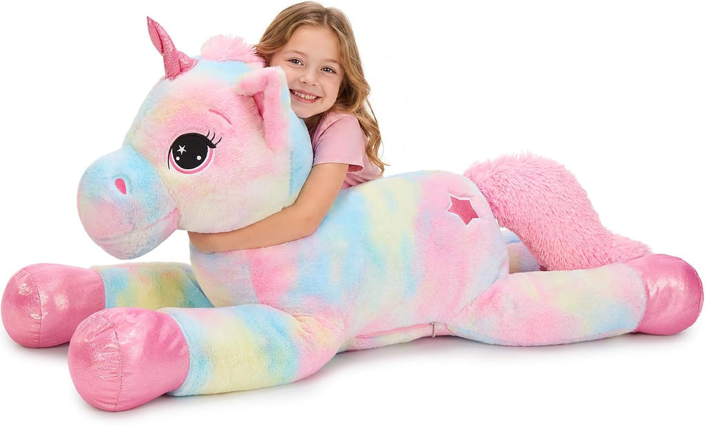 Muiteiur Animal de peluche de unicornio de 43.4 pulgadas, unicornio de peluche gigante para niñas, almohada de felpa suave, regalos para niñas y niños, rosa
