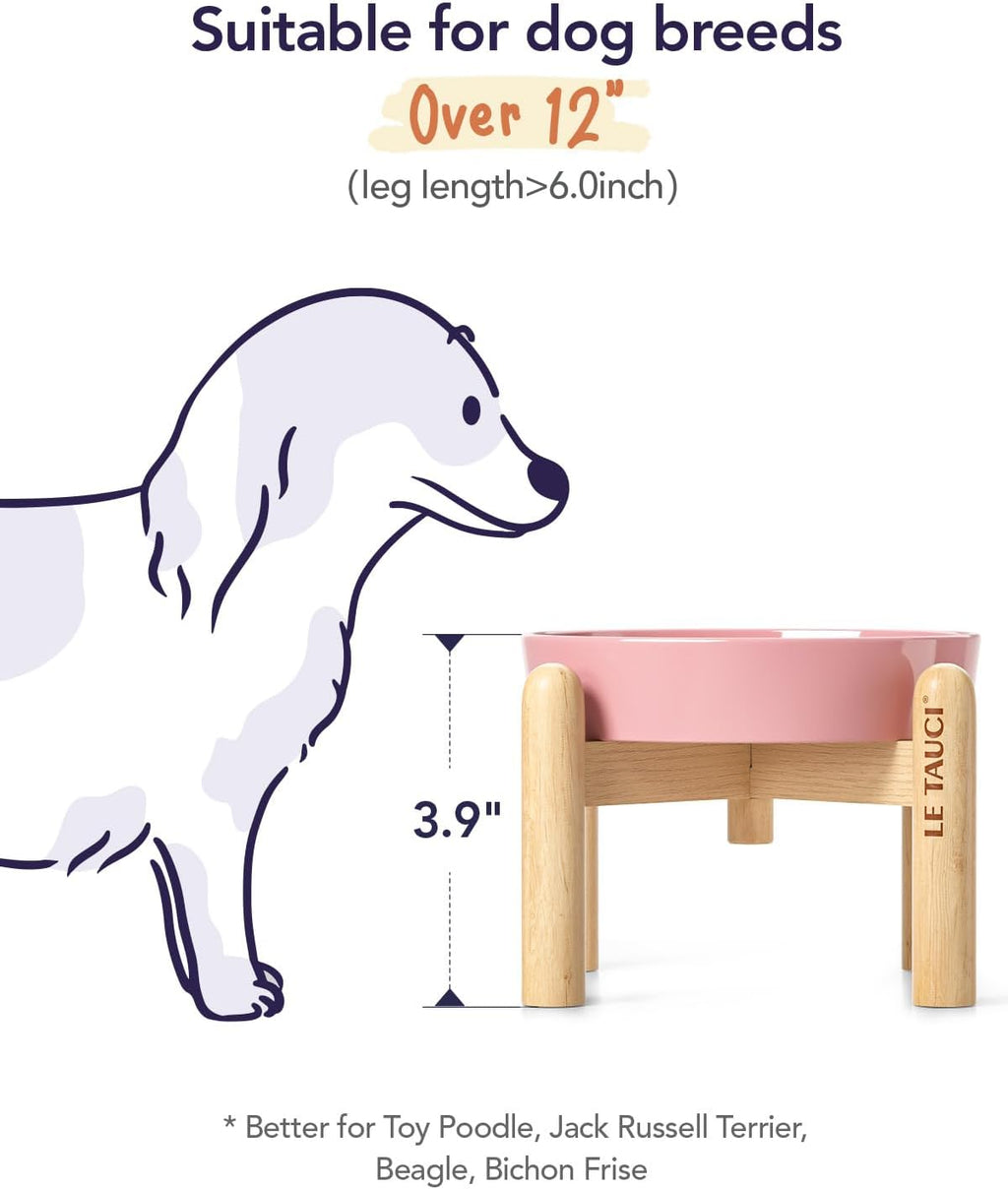 LE TAUCI Cuencos de cerámica para perros de alimentación lenta, elevados para razas pequeñas, anti-engullimiento, antideslizantes, 6 pulgadas, rosa