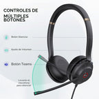Yealink Auriculares USB UH37 con micrófono de cancelación de ruido, auriculares con cable para computadora portátil, certificados por equipos, cable USB-A/C, funciona con zoom y otras plataformas UC