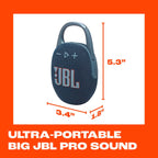 JBL Clip 5 - Altavoz Bluetooth ultraportátil, impermeable y a prueba de polvo, sonido Big JBL Pro con graves intensos, mosquetón integrado, hasta 12 horas de juego