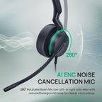 Yealink Auriculares con cable UH42 SE, 0.1 in y USB-A/C, controles en línea