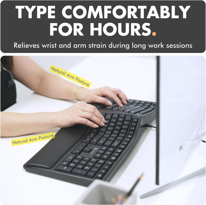 Teclado Ergonómico con Cable X9 con Reposamuñecas Acolchado - Escri...