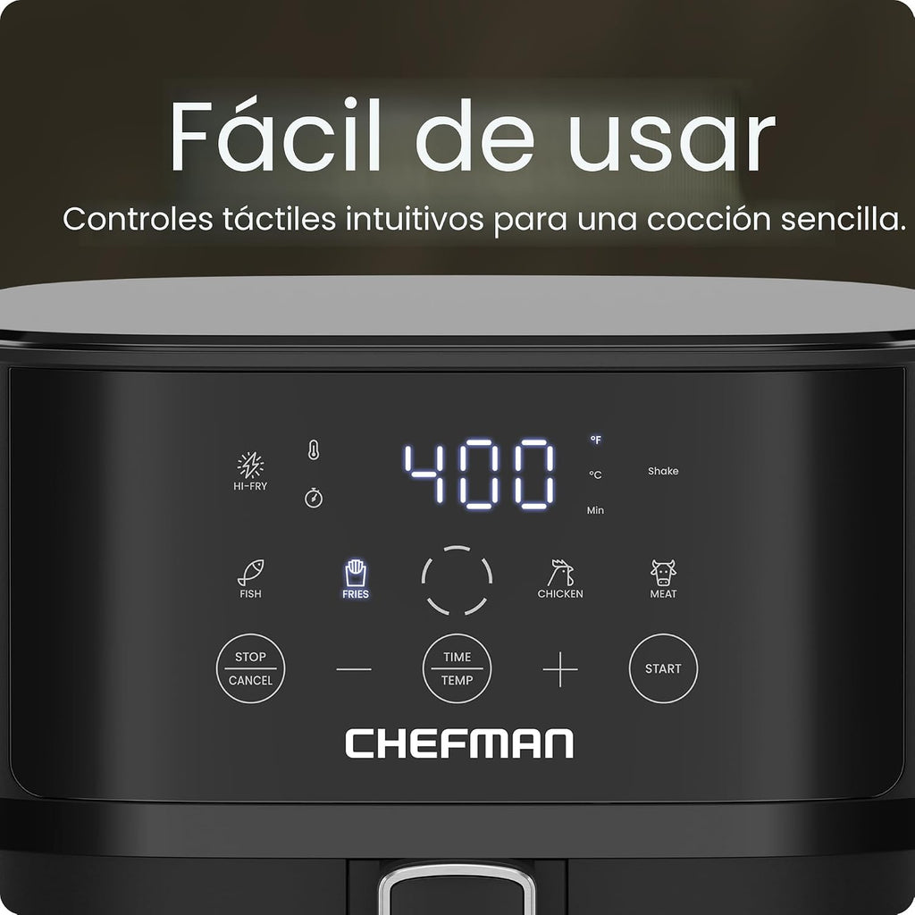 Chefman - Freidora de aire de 6 QT compacta para comidas rápidas y fáciles en minutos, cuenta con tecnología Hi-Fry para una textura extra crujiente, controles táctiles con 4 ajustes preestablecidos