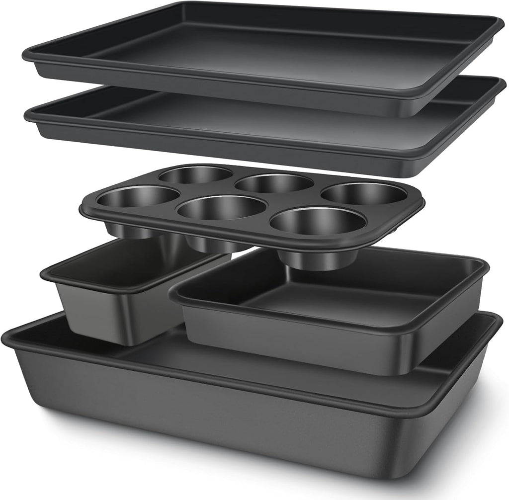 Juego de Moldes para Hornear, Juegos de Utensilios Antiadherentes para Hornear, Moldes para Horno para Cocinar, AIVIKI Juego de 6 Piezas de Bandejas para Hornear Incluyendo Bandeja para Galletas