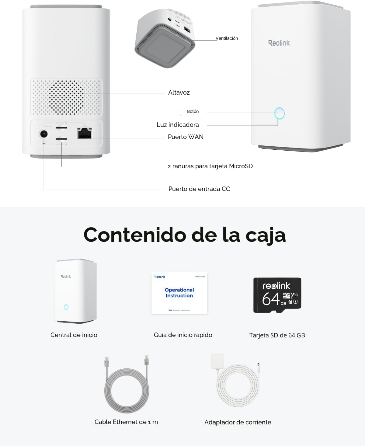 REOLINK Home Hub Control centralizado para hasta 8 cámaras de batería/WiFi, Solo Home Hub