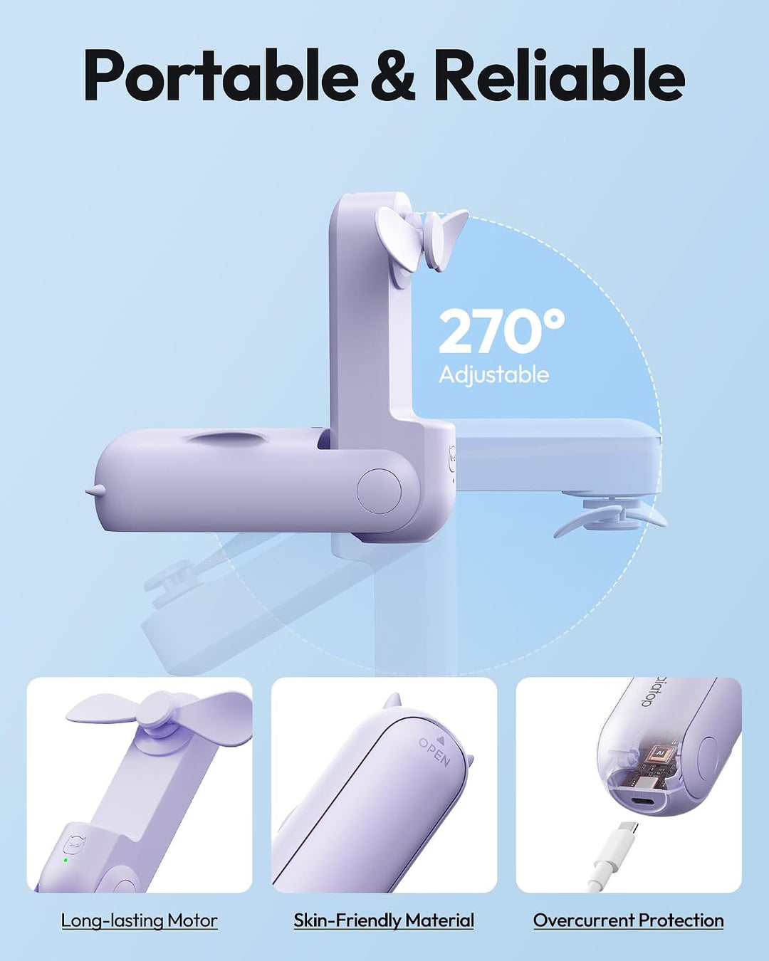 GAIATOP Ventilador de mano portátil, mini ventiladores de viaje ple...