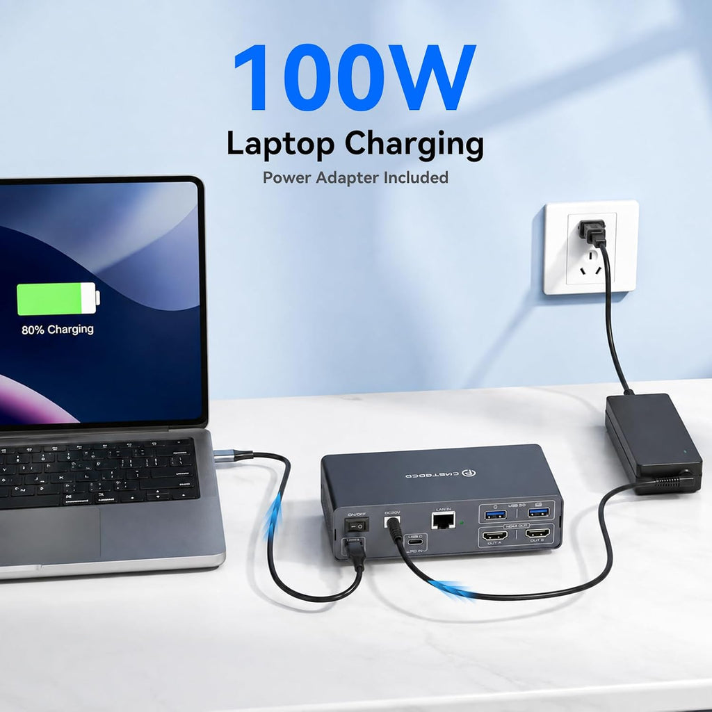Conmutador KVM 2 monitores 2 computadoras, estación de acoplamiento KVM USB-C para 2 portátiles, monitor dual HDMI KVM con Thunderbolt 4 y EDID, 4K @60Hz/2K a 120Hz, 100W PD, 10Gbps USB