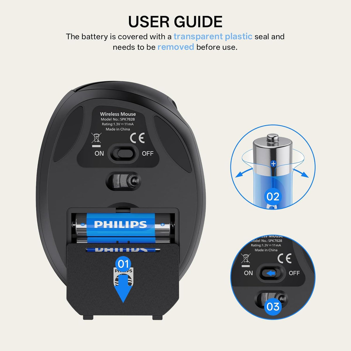 PHILIPS SPK7628 - Mouse ergonómico \u2013 Ratón vertical con 800\/1...