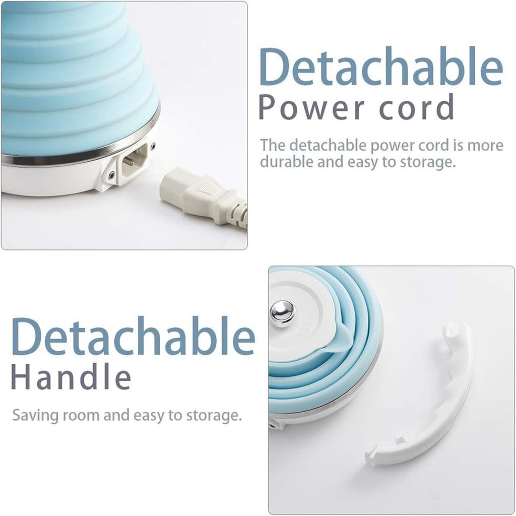 Hervidor eléctrico plegable de viaje, hervidor eléctrico portátil de doble voltaje, hervidor eléctrico Collpasible, hervidor de té de silicona de grado alimenticio, adecuado para 110 V y 220 V