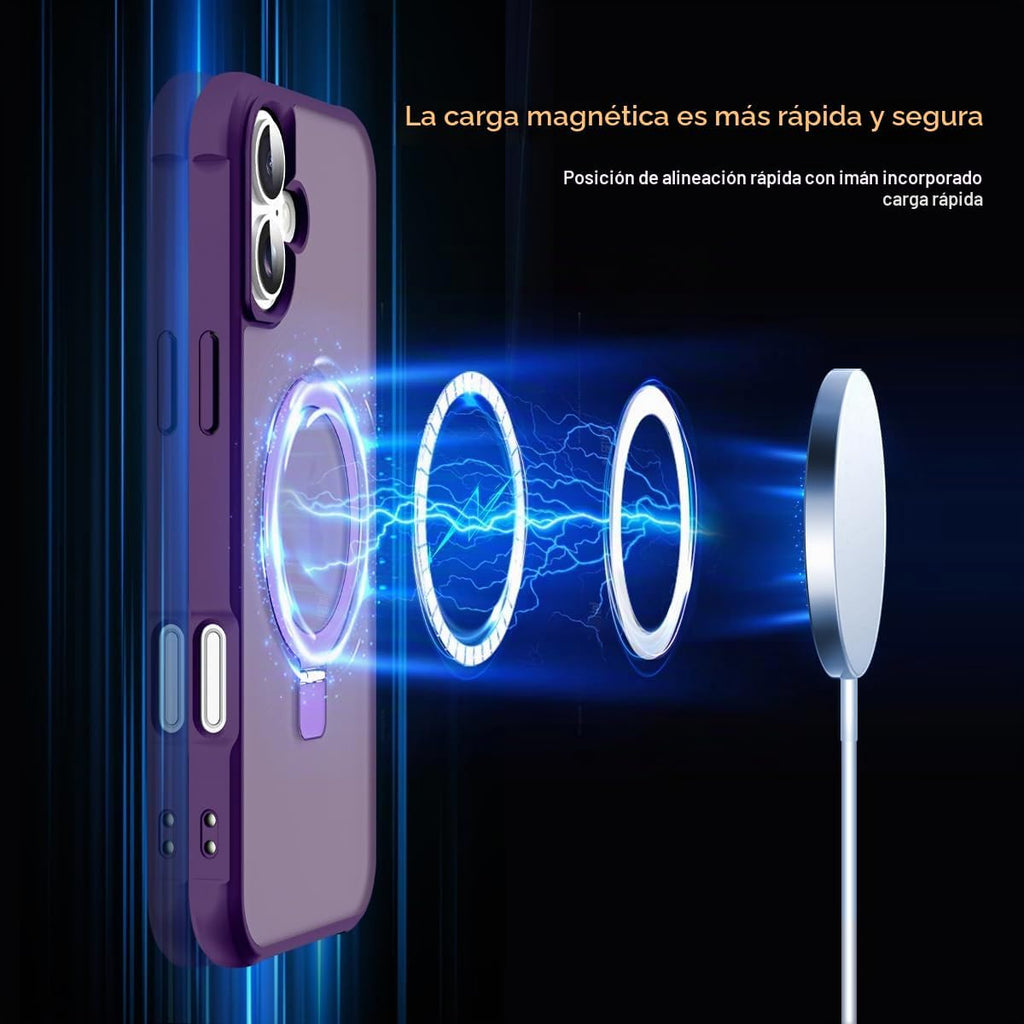 SKYLMW - Funda compatible con iPhone 16 con soporte magnético invisible tipo anillo, funda de grado militar para iPhone 16 de 6.1 pulgadas, compatible con MagSafe, gran sensación de agarre, morado