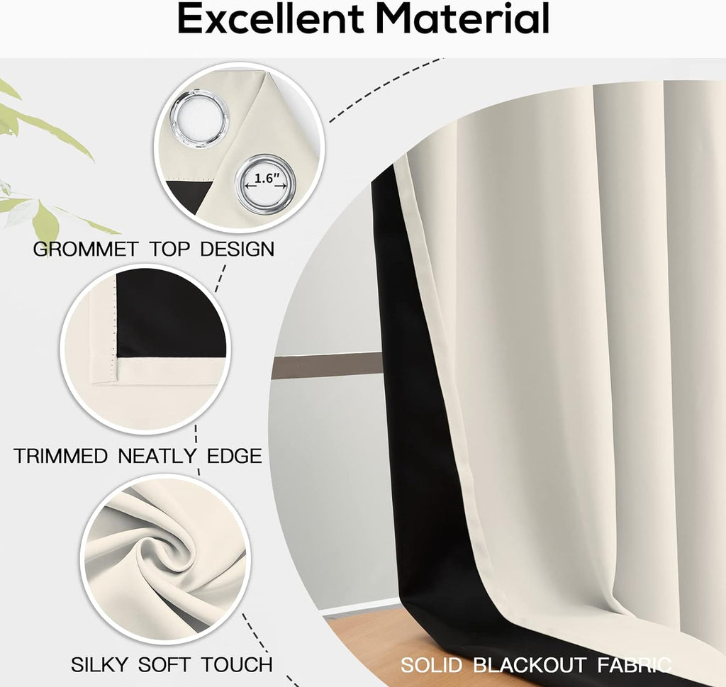 Yakamok Cortinas 100% opacas para dormitorio, 84 pulgadas de largo, cortinas de bloqueo de luz total con respaldo negro, paneles de ojales sólidos con aislamiento térmico para sala de estar, 38