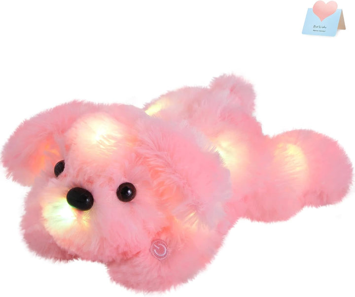 WEWILL - Cachorro rosa de peluche con luces LED de 10 pulgadas, con...