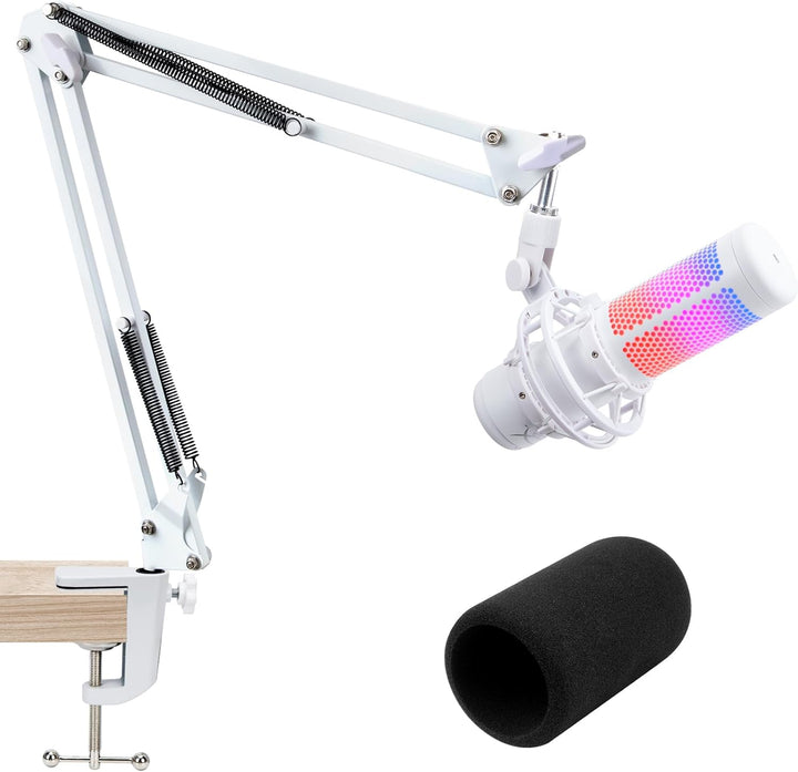 Para HyperX QuadCast S White Boom Arm - Brazo de micrófono blanco c...