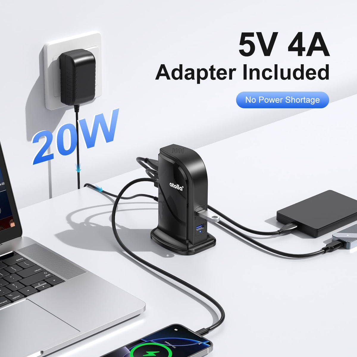 atolla, hub USB 3.0 de 7 puertos, alimentado, adaptador 5V/4A