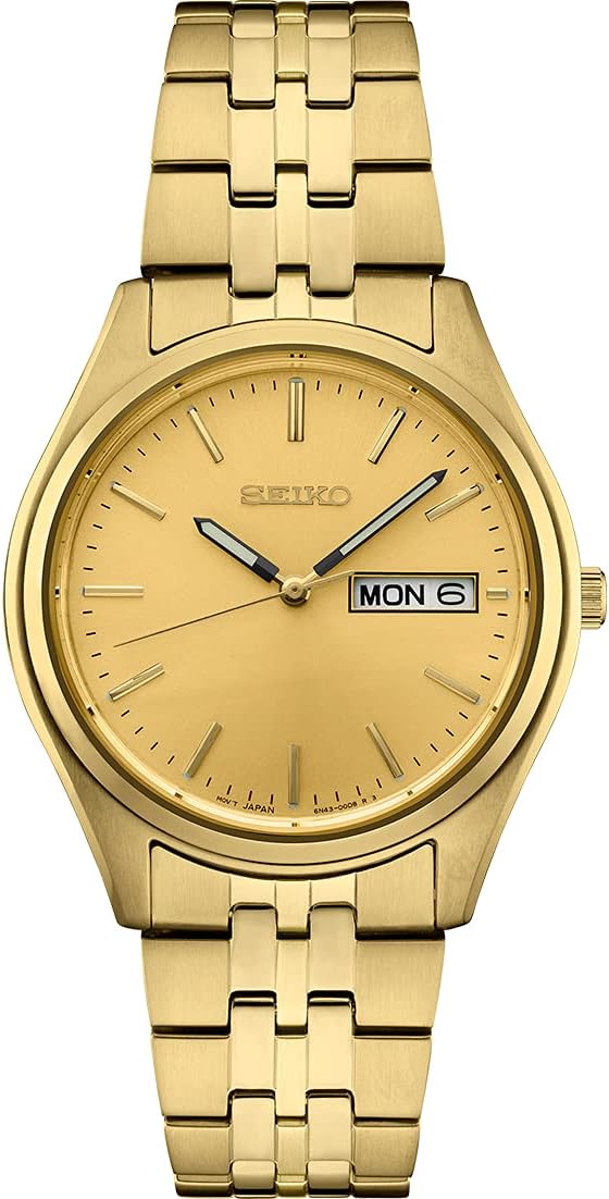 Reloj SEIKO para hombres - Esenciales - con calendario de día/fecha, caja/pulsera de acero inoxidable y resistente al agua hasta 100 m