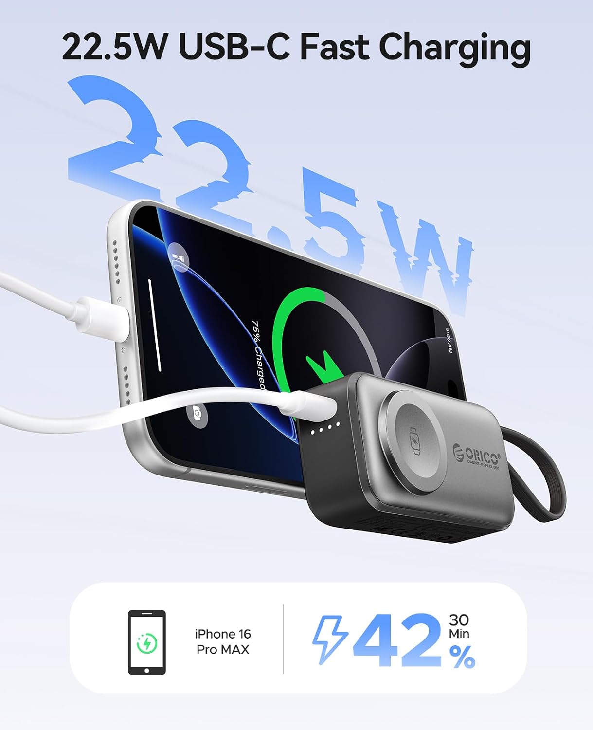ORICO Cargador portátil con cable Lightning integrado, cargador de...