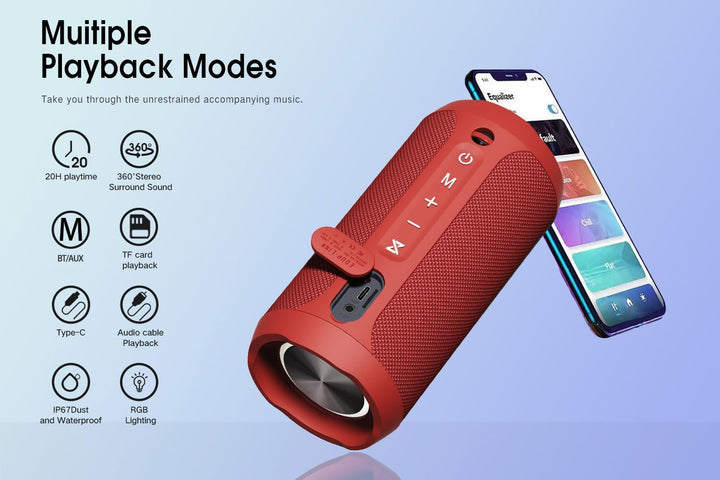 EDUPLINK - Altavoz Bluetooth IPX7 impermeable inalámbrico, rojo | B...