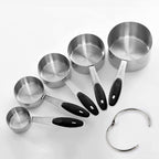 EDELIN Juego de tazas medidoras y cucharas medidoras magnéticas, acero inoxidable, 5 tazas y 7 cucharas (negro)