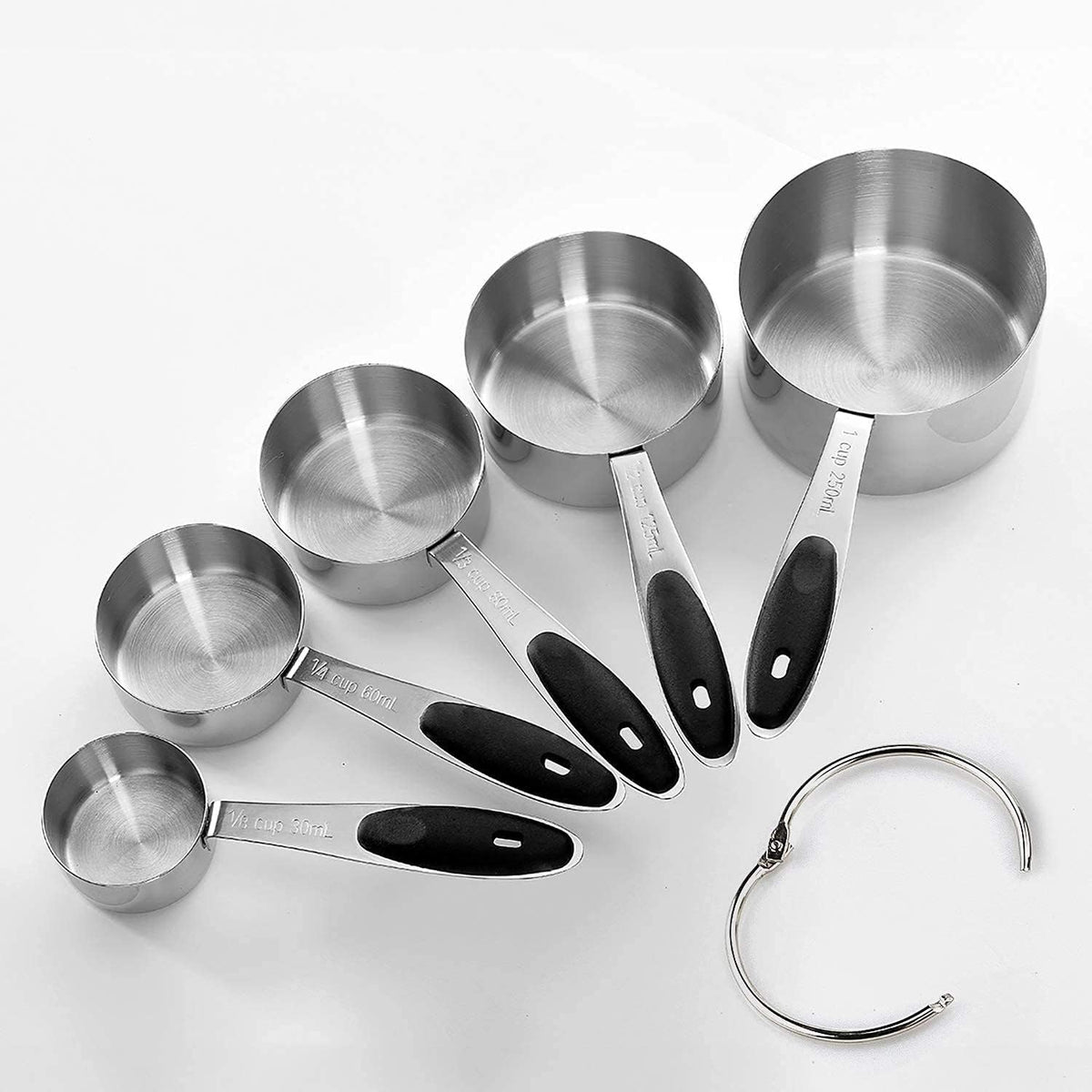 EDELIN Juego de tazas medidoras y cucharas medidoras magnéticas, acero inoxidable, 5 tazas y 7 cucharas (negro)