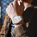 OLEVS Relojes para hombres de lujo octagonales en acero inoxidable de pulsera: reloj analógico de cuarzo de cara grande luminosa