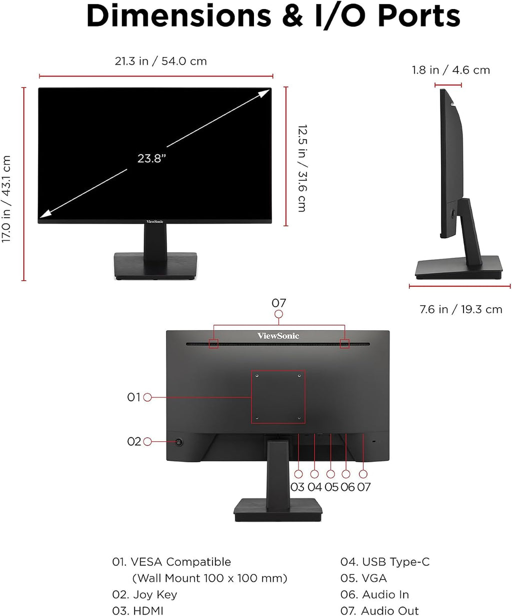 ViewSonic VA2448-MHU Monitor de 24 pulgadas 1080p, pantalla IPS con...