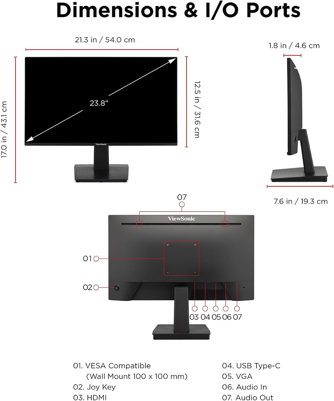 ViewSonic VA2448-MHU Monitor de 24 pulgadas 1080p, pantalla IPS con...