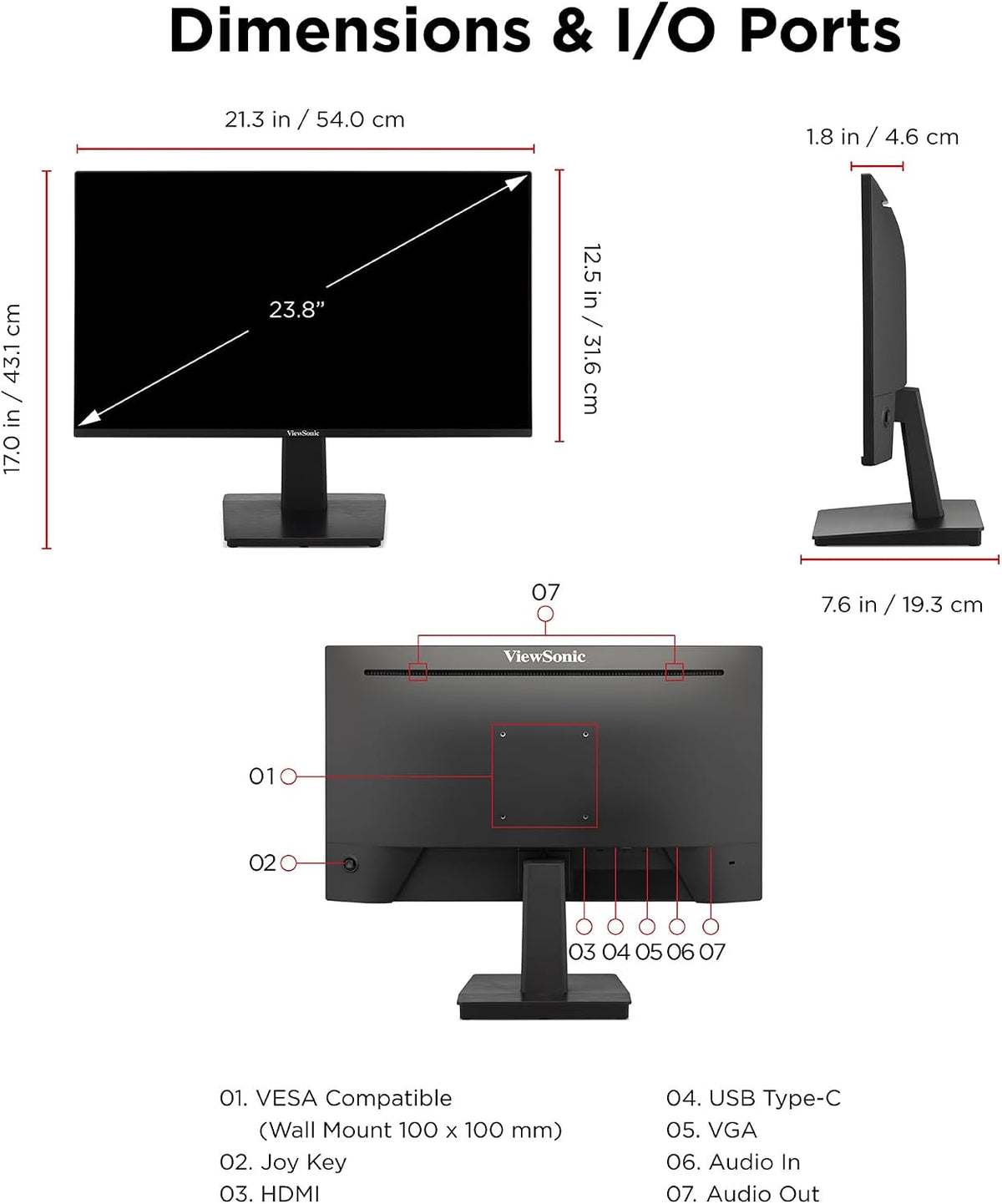 ViewSonic VA2448-MHU Monitor de 24 pulgadas 1080p, pantalla IPS con...